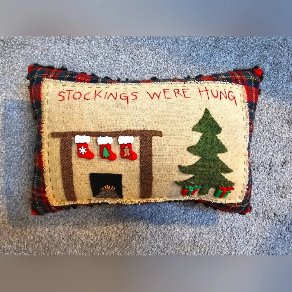 Handmade Stockings Were Hung Accent Pillow Detailed Christmas Decor Country Chic